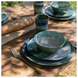 Vaisselle Halo - Mélamine bleu/vert - 12 pièces | Bo-Camp - résistante & design