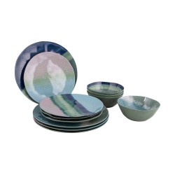 Vaisselle Halo - Mélamine bleu/vert - 12 pièces | Bo-Camp - résistante & design