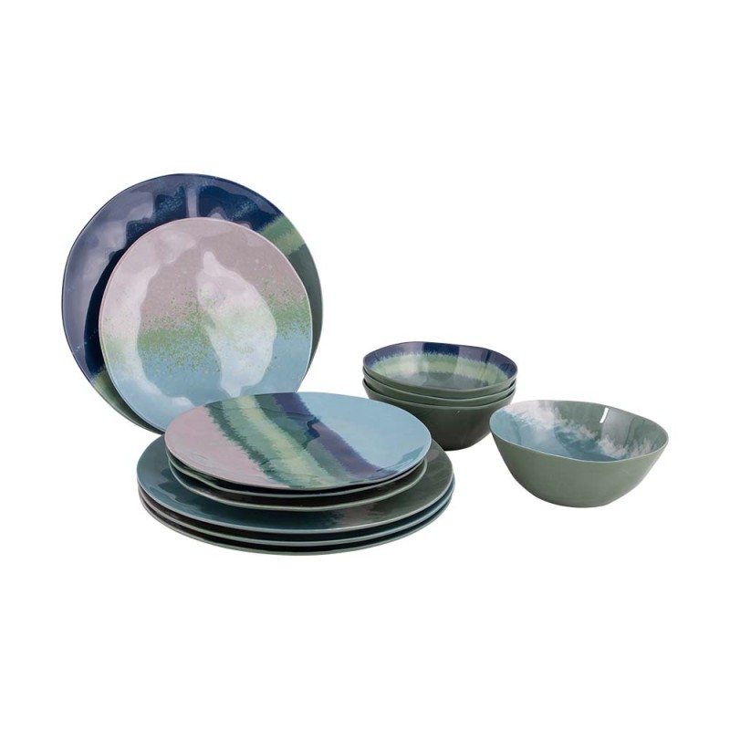Vaisselle Halo - Mélamine bleu/vert - 12 pièces | Bo-Camp - résistante & design