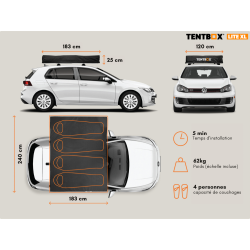 Tente de Toit TentBox Lite XL – familiale, spacieuse et rapide à installer